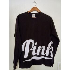 Victoria’s Secret PINK Applique Logo PINK Crew Oversized Black Long Sleeve SZ M